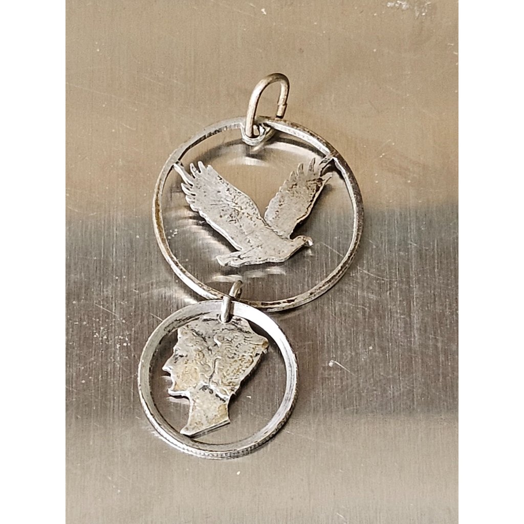 Mercury Dime Standing Liberty Quarter Carved Hanging Pendant 42g